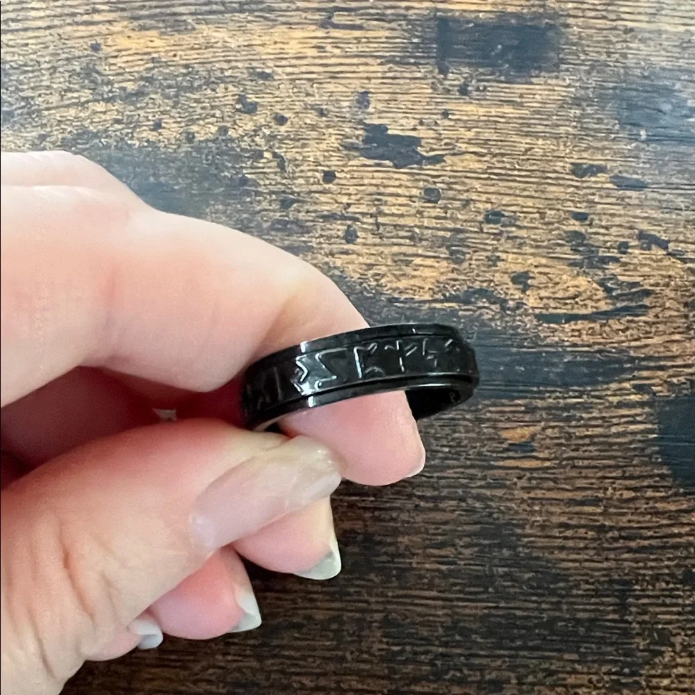Fidget Ring Spin Black Viking Runes Unisex Gift